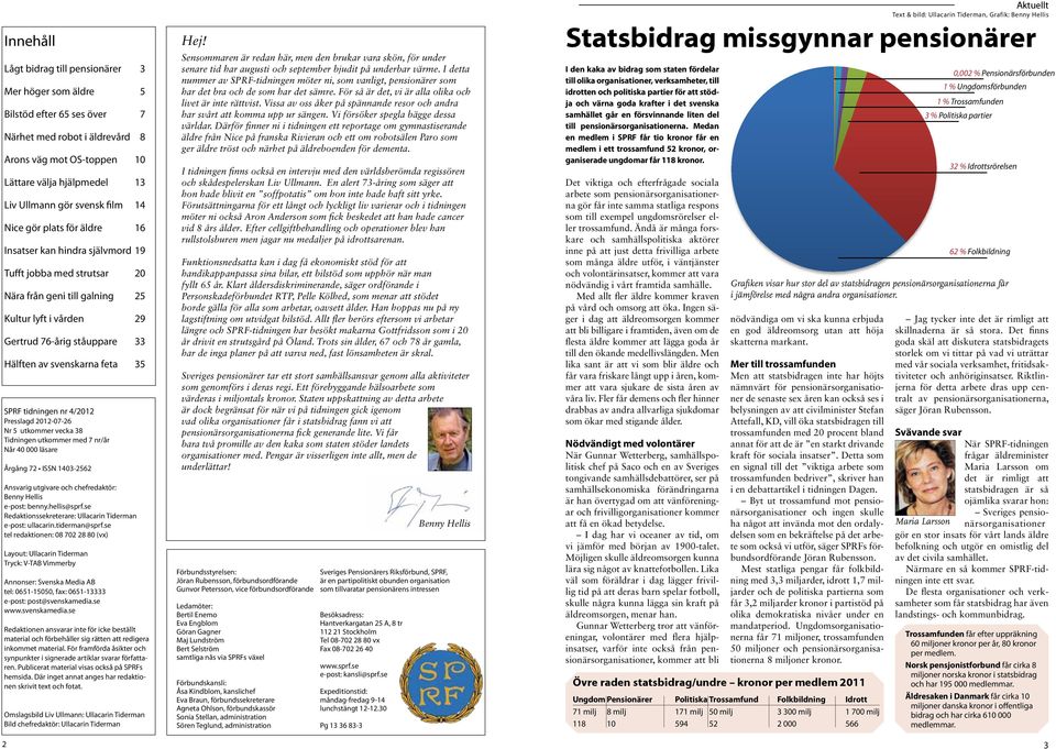 svenskarna feta 35 SPRF tidningen nr 4/2012 Presslagd 2012-07-26 Nr 5 utkommer vecka 38 Tidningen utkommer med 7 nr/år Når 40 000 läsare Årgång 72 ISSN 1403-2562 Ansvarig utgivare och chefredaktör: