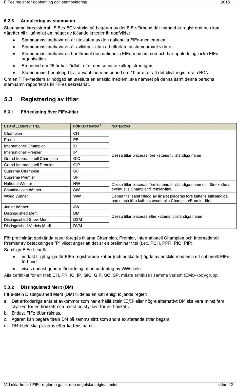 Stamnamnsinnehavaren har lämnat den nationella FIFe-medlemmen och har uppfödning i icke FIFeorganisation En period om 25 år har förflutit efter den senaste kullregistreringen.