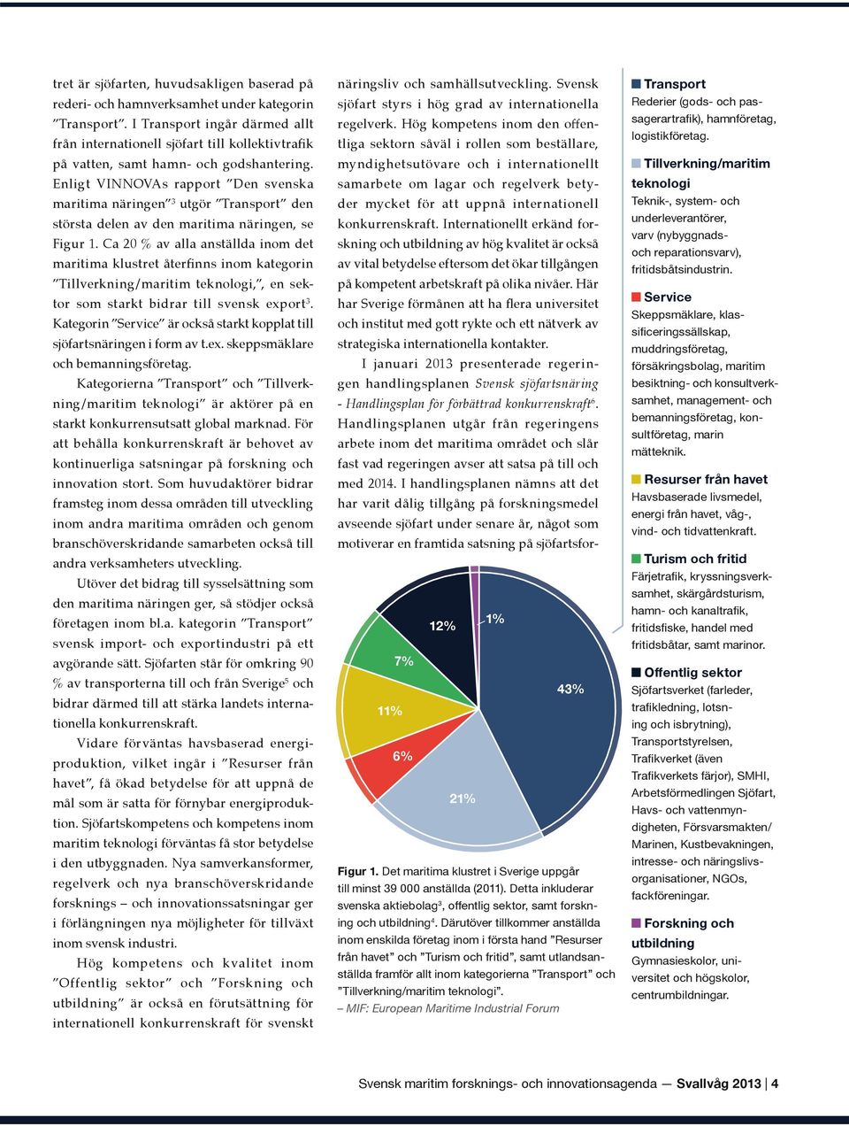 Enligt VINNOVAs rapport Den svenska maritima näringen 3 utgör Transport den största delen av den maritima näringen, se Figur 1.