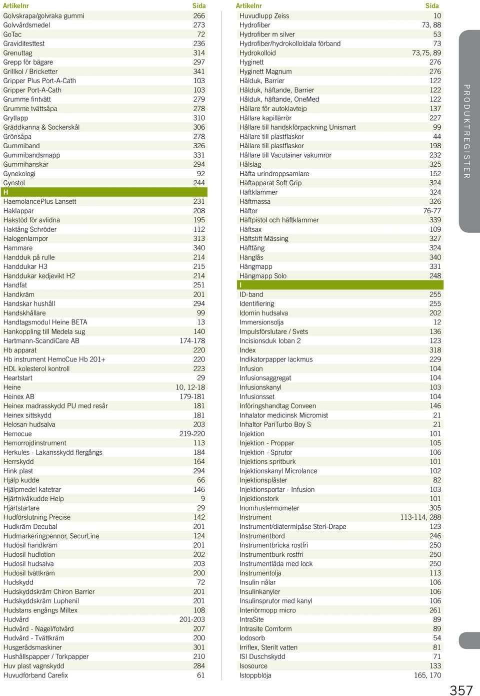 HaemolancePlus Lansett 231 Haklappar 208 Hakstöd för avlidna 195 Haktång Schröder 112 Halogenlampor 313 Hammare 340 Handduk på rulle 214 Handdukar H3 215 Handdukar kedjevikt H2 214 Handfat 251