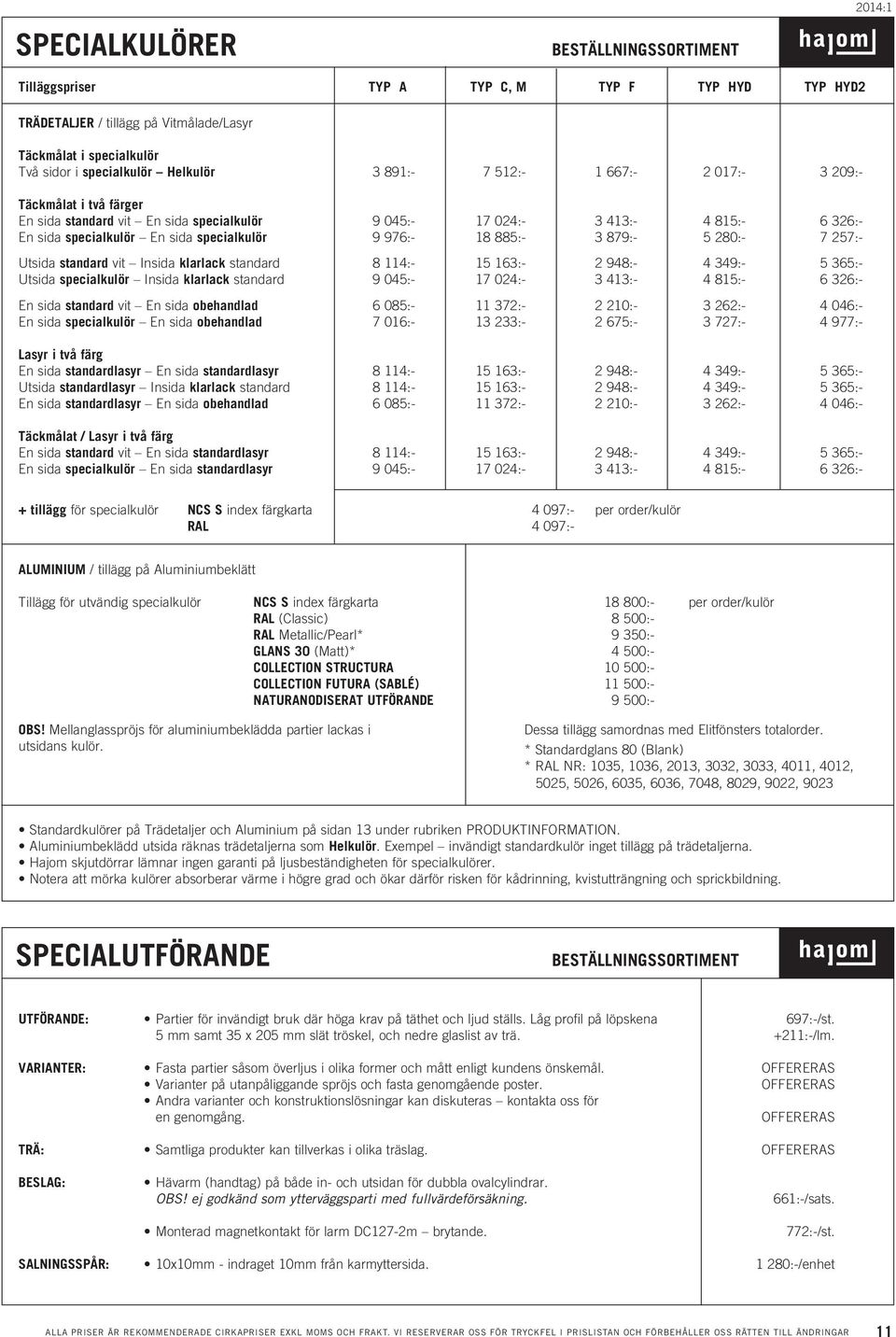 257:- Utsida standard vit Insida klarlack standard 8 114:- 15 163:- 2 948:- 4 349:- 5 365:- Utsida specialkulör Insida klarlack standard 9 045:- 17 024:- 3 413:- 4 815:- 6 326:- En sida standard vit