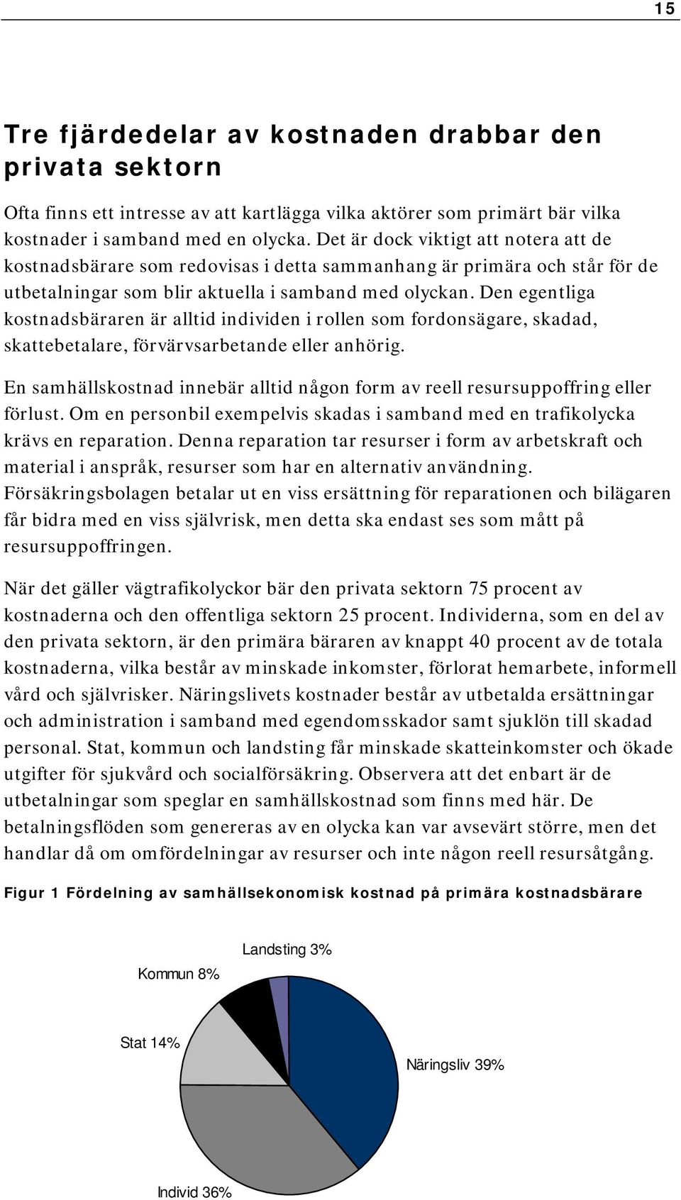 Den egentliga kostnadsbäraren är alltid individen i rollen som fordonsägare, skadad, skattebetalare, förvärvsarbetande eller anhörig.