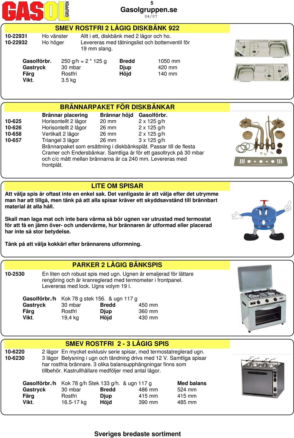10-625 Horisontellt 2 lågor 20 mm 2 x 125 g/h 10-626 Horisontellt 2 lågor 26 mm 2 x 125 g/h 10-658 Vertikalt 2 lågor 26 mm 2 x 125 g/h 10-657 Triangel 3 lågor 26 mm 3 x 125 g/h Brännarpaket som