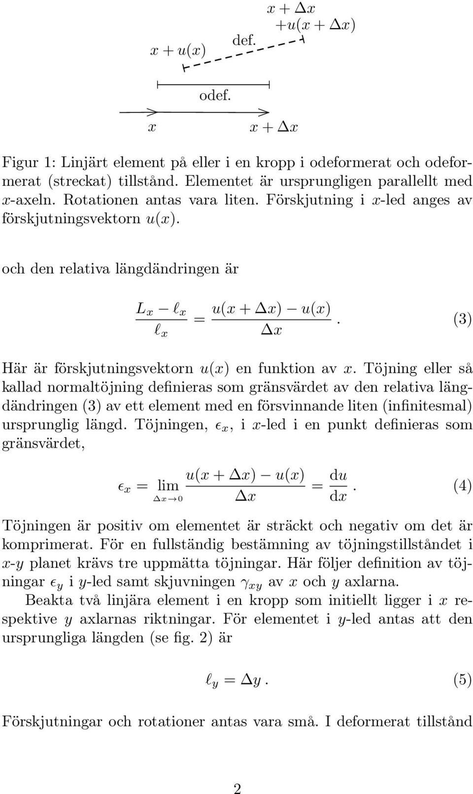 (3) Här är förskjutningsvektorn u(x) en funktion av x.