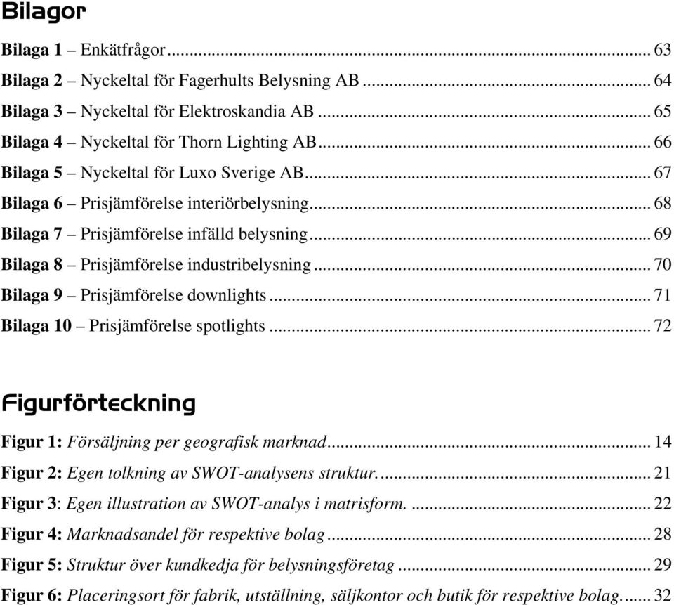 .. 70 Bilaga 9 Prisjämförelse downlights... 71 Bilaga 10 Prisjämförelse spotlights... 72 Figurförteckning Figur 1: Försäljning per geografisk marknad.