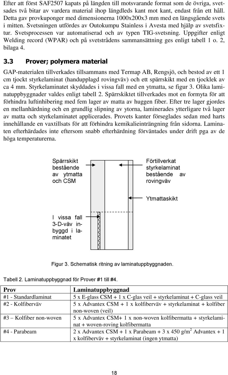 Svetsprocessen var automatiserad och av typen TIG-svetsning. Uppgifter enligt Welding record (WPAR) och på svetstrådens sammansättning ges enligt tabell 1 o. 2, bilaga 4. 3.