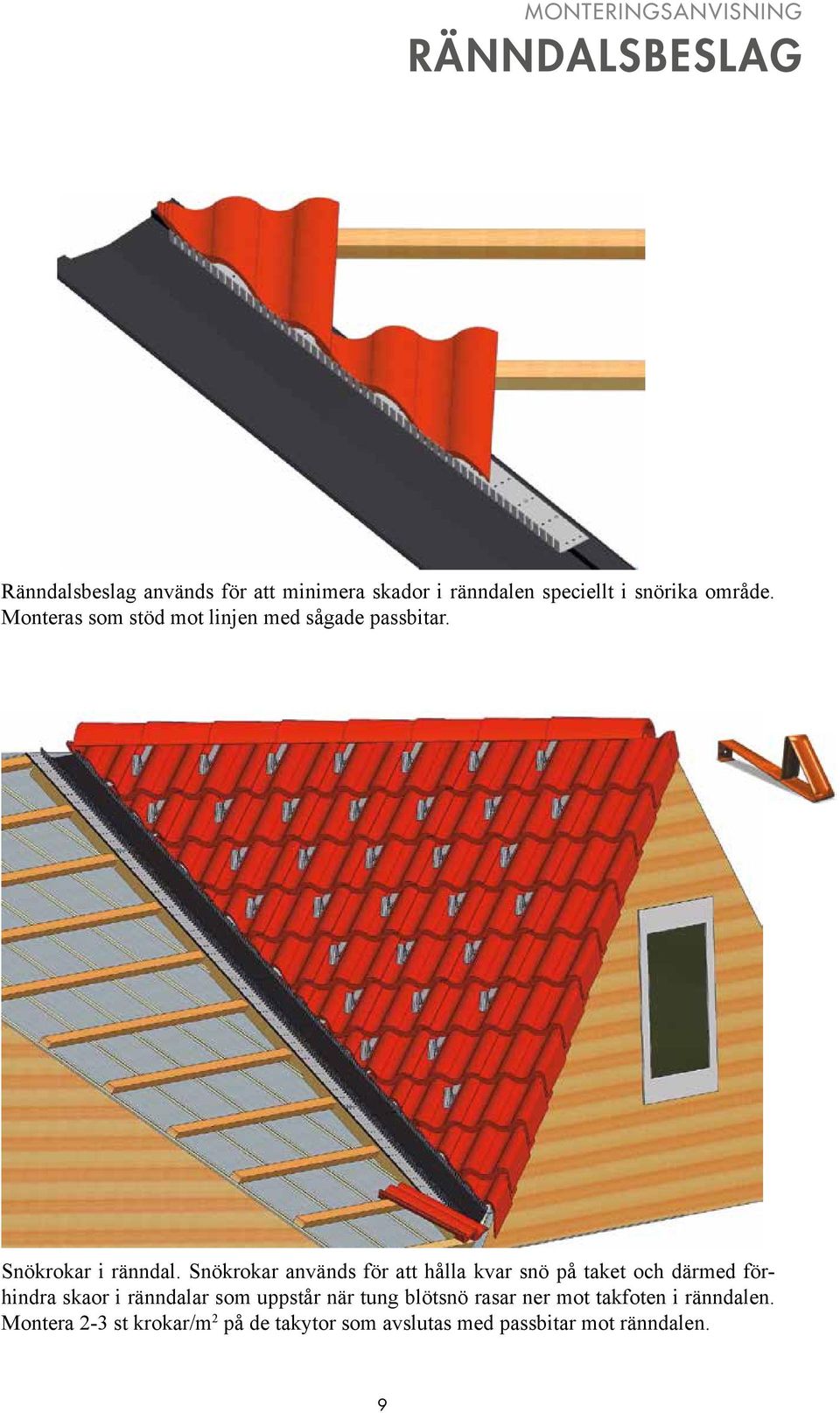 Snökrokar används för att hålla kvar snö på taket och därmed förhindra skaor i ränndalar som uppstår när
