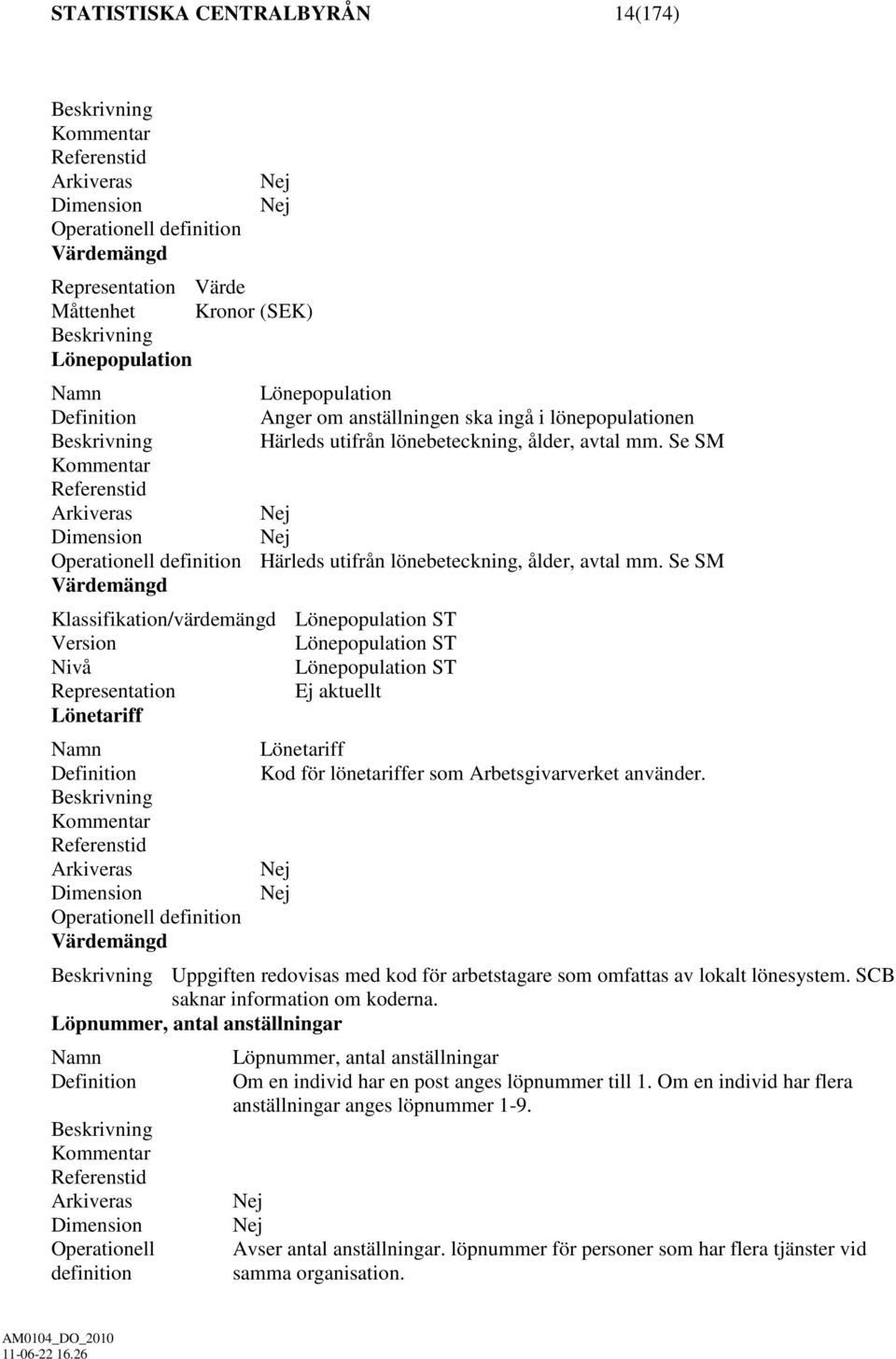 Se SM Nej Dimension Nej Operationell definition Härleds utifrån lönebeteckning, ålder, avtal mm.