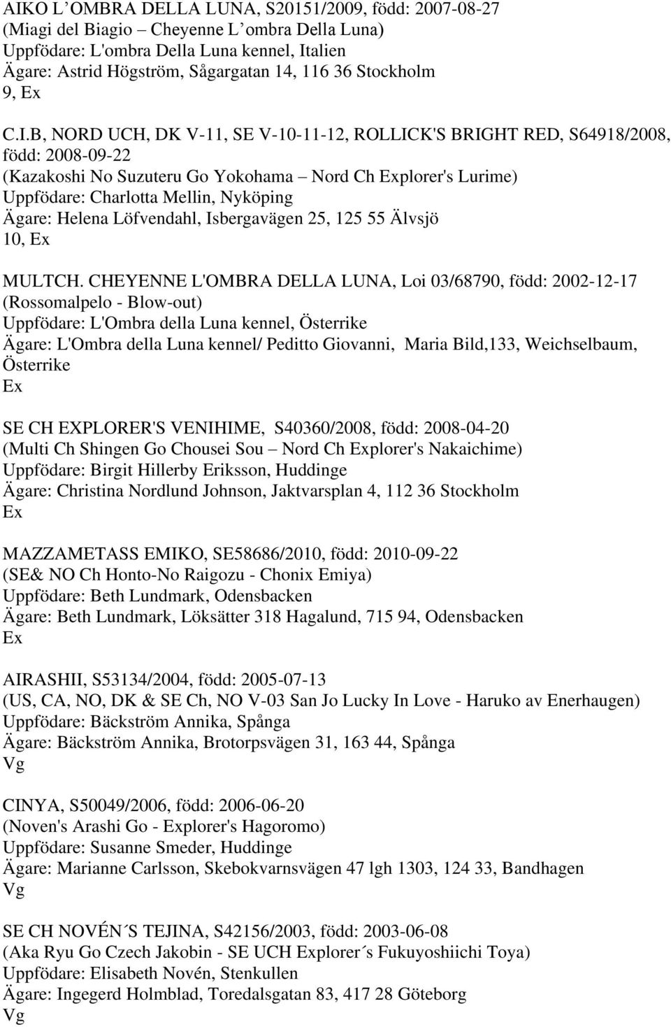 B, NORD UCH, DK V-11, SE V-10-11-12, ROLLICK'S BRIGHT RED, S64918/2008, född: 2008-09-22 (Kazakoshi No Suzuteru Go Yokohama Nord Ch plorer's Lurime) Uppfödare: Charlotta Mellin, Nyköping Ägare: