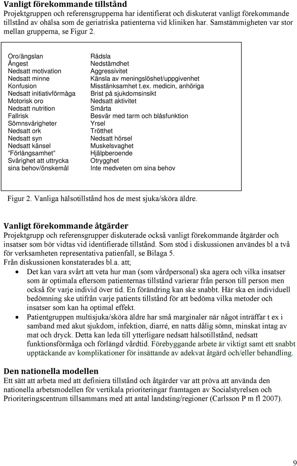 Vanliga hälsotillstånd hos de mest sjuka/sköra äldre. Konfusion Misstänksamhet t.ex.