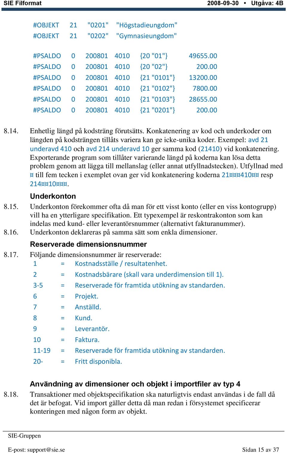 Konkatenering av kod och underkoder om längden på kodsträngen tillåts variera kan ge icke-unika koder. avd 21 underavd 410 och avd 214 underavd 10 ger samma kod (21410) vid konkatenering.