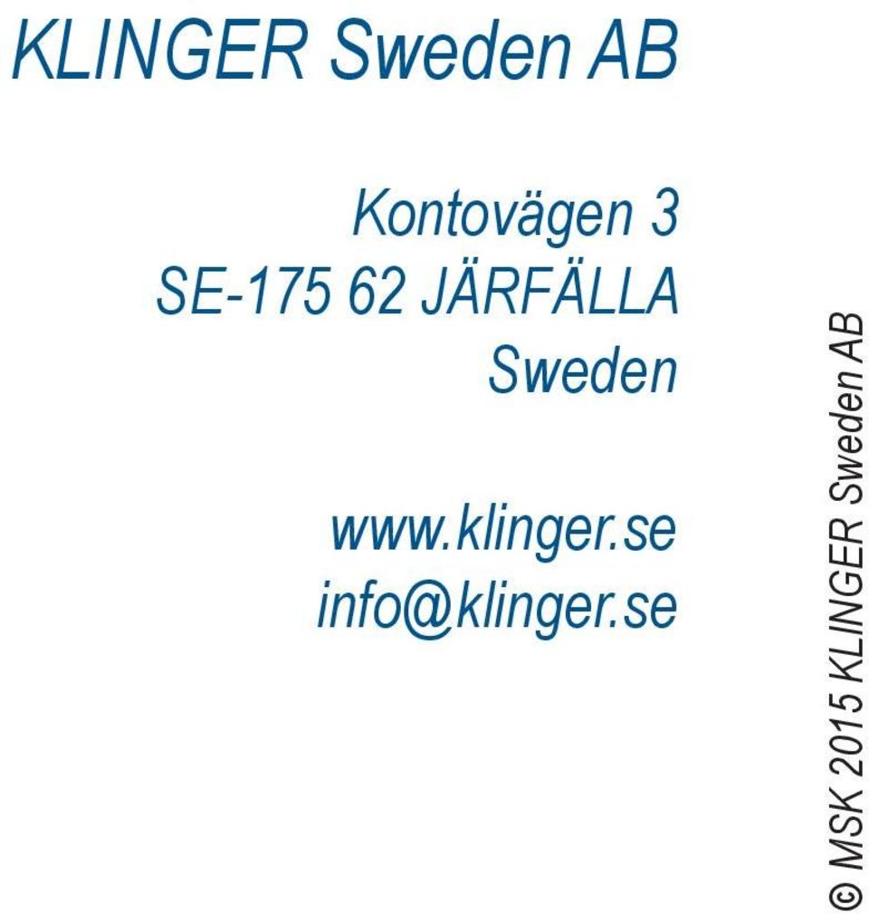 www.klinger.se info@klinger.