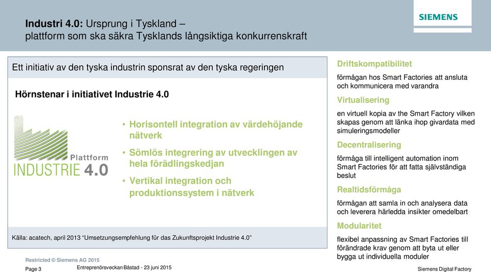 0 Källa: acatech, april 2013 Umsetzungsempfehlung für das Zukunftsprojekt Industrie 4.