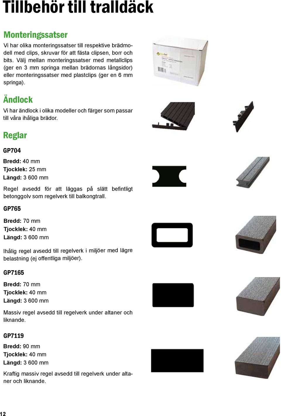 Ändlock Vi har ändlock i olika modeller och färger som passar till våra ihåliga brädor.