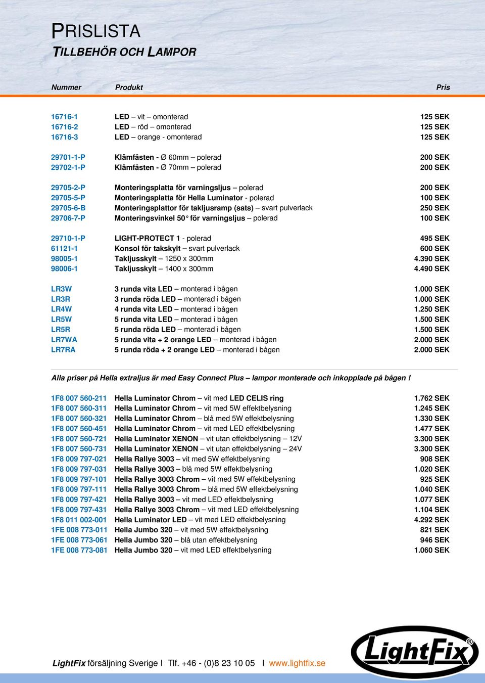 Monteringsplattor för takljusramp (sats) svart pulverlack 250 SEK 29706-7-P Monteringsvinkel 50 för varningsljus polerad 100 SEK 29710-1-P LIGHT-PROTECT 1 - polerad 495 SEK 61121-1 Konsol för