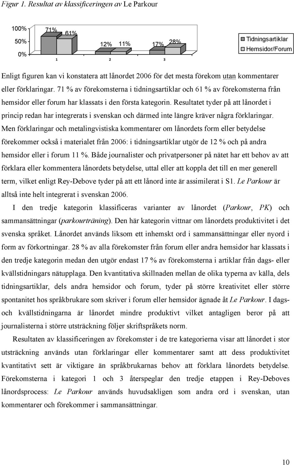 kommentarer eller förklaringar. 71 % av förekomsterna i tidningsartiklar och 61 % av förekomsterna från hemsidor eller forum har klassats i den första kategorin.