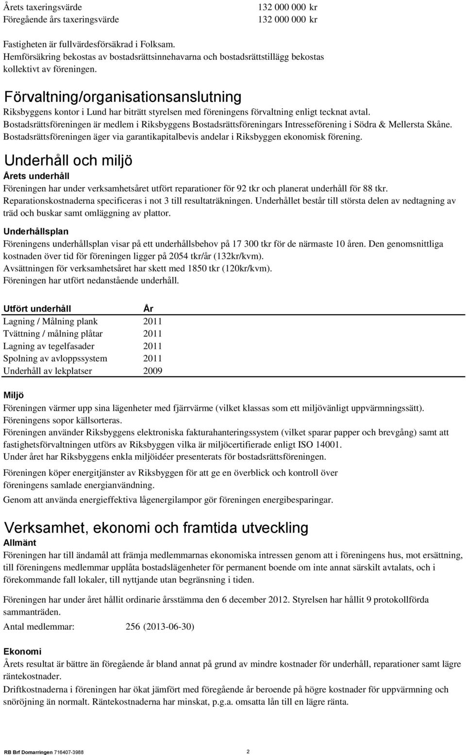 Förvaltning/organisationsanslutning Riksbyggens kontor i Lund har biträtt styrelsen med föreningens förvaltning enligt tecknat avtal.