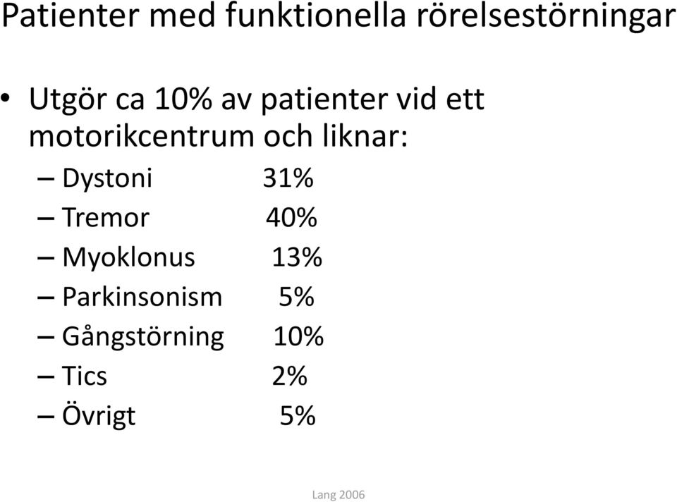 liknar: Dystoni 31% Tremor 40% Myoklonus 13%