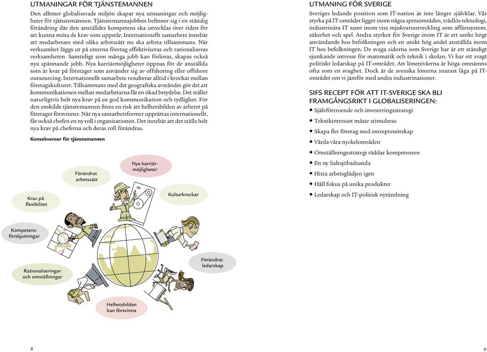 Internationellt samarbete innebär att medarbetare med olika arbetssätt nu ska arbeta tillsammans. När verksamhet läggs ut på externa företag effektiviseras och rationaliseras verksamheten.