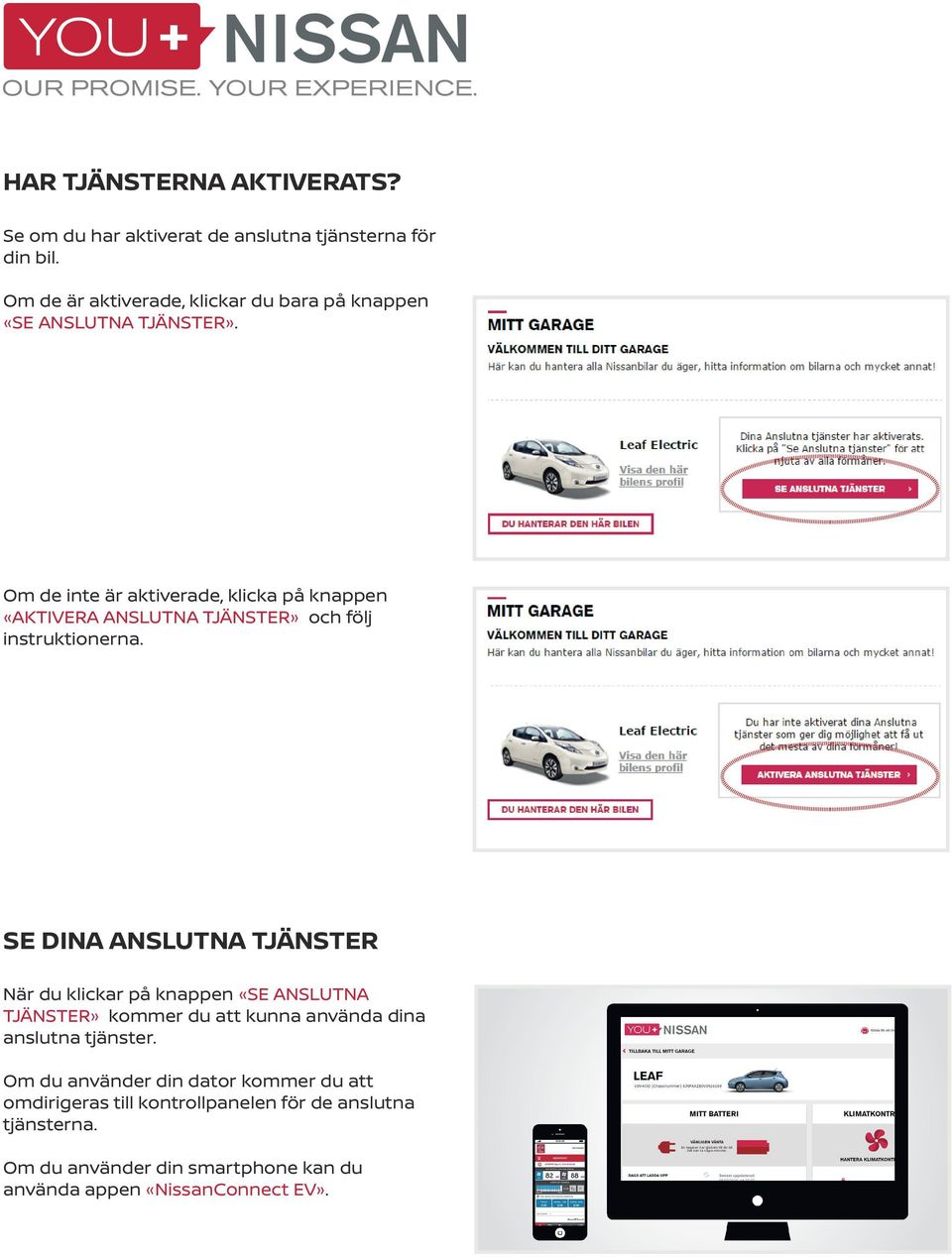 Om de inte är aktiverade, klicka på knappen «AKTIVERA ANSLUTNA TJÄNSTER» och följ instruktionerna.