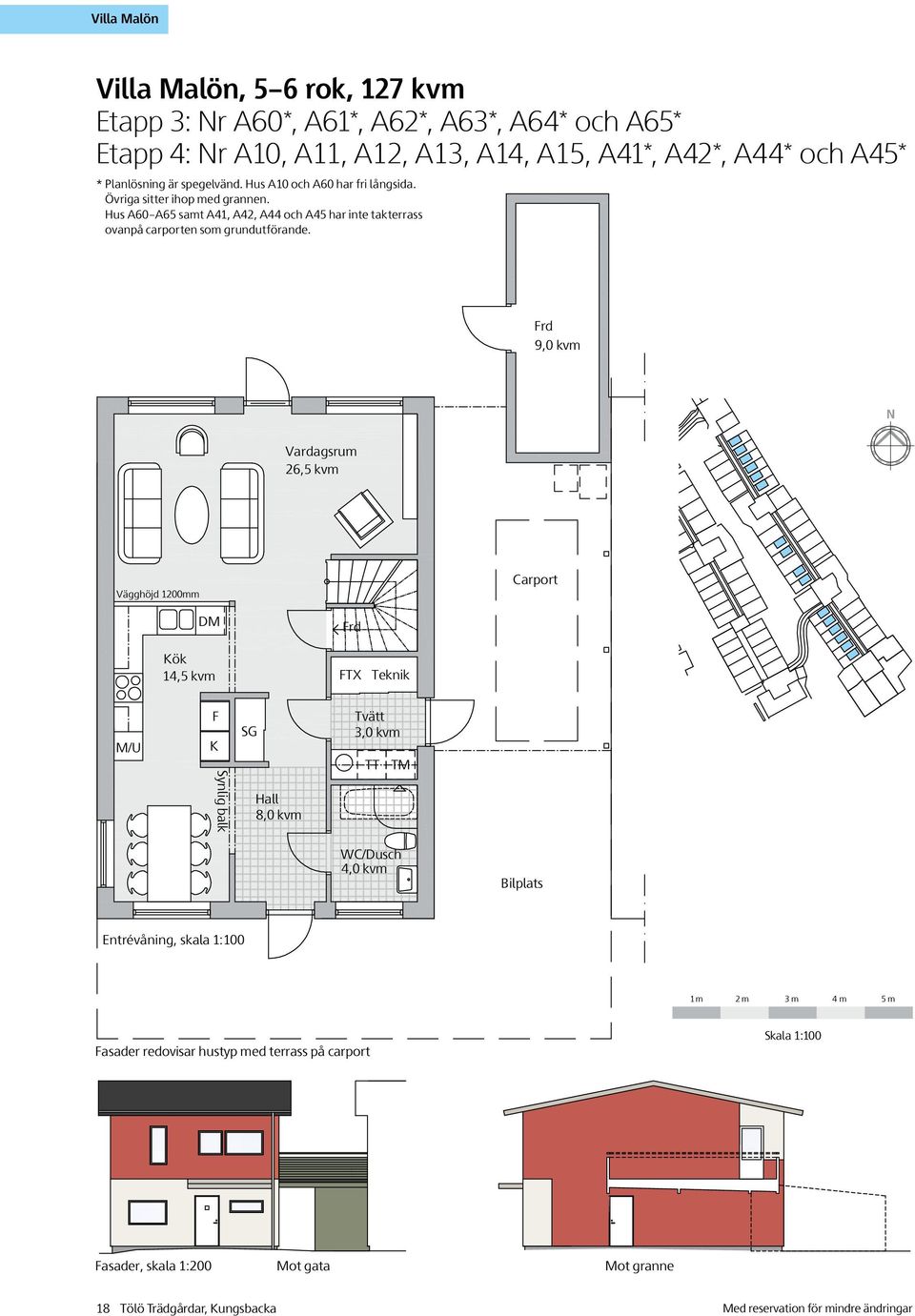 Frd 9,0 kvm Vardagsrum 26,5 kvm Vägghöjd 1200mm Carport DM Kök 14,5 kvm Frd FTX Teknik M/U F K Synlig balk SG Hall 8,0 kvm Tvätt 3,0 kvm TT TM WC/Dusch 4,0 kvm Bilplats Entrévåning,