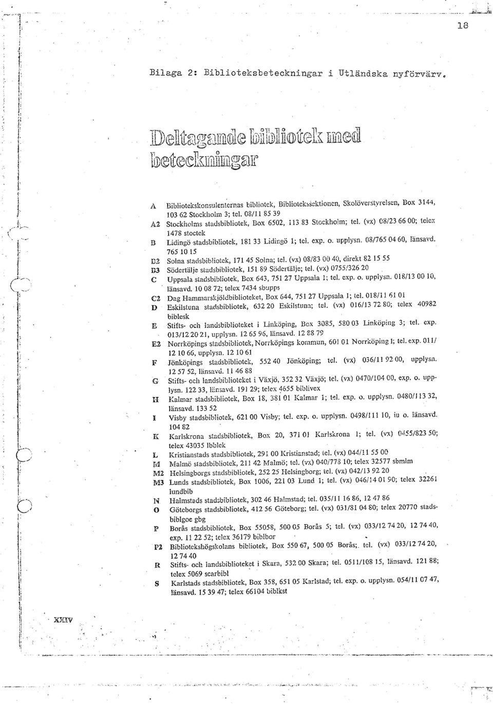 (x) 08/23 66 00; tele:: 1478 stoctck B Lidingö stadsbib!iotek, 181 33 Lidingö 1; tel. exp. o. iipplysn. 081765 04 60, länsad. 765 10 15 G2 Solna stndsbibliotck, 171 45 So!na; tel.