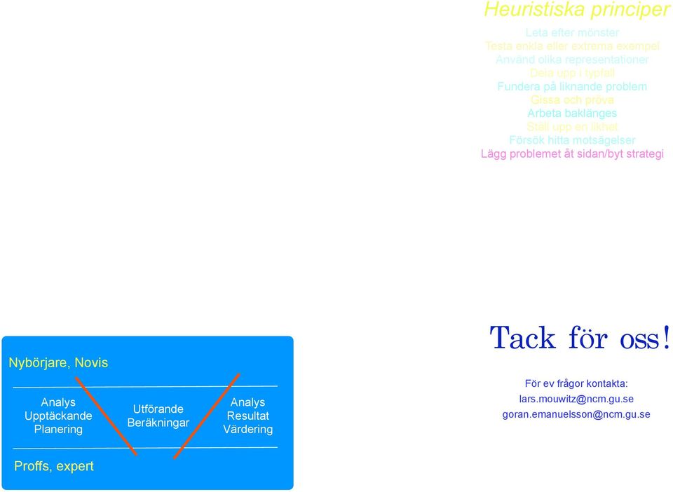 problemet åt sidan/byt strategi PROBLEMLÖSNINGSPROCESSEN Nybörjare, Novis!"#$!%ö&!