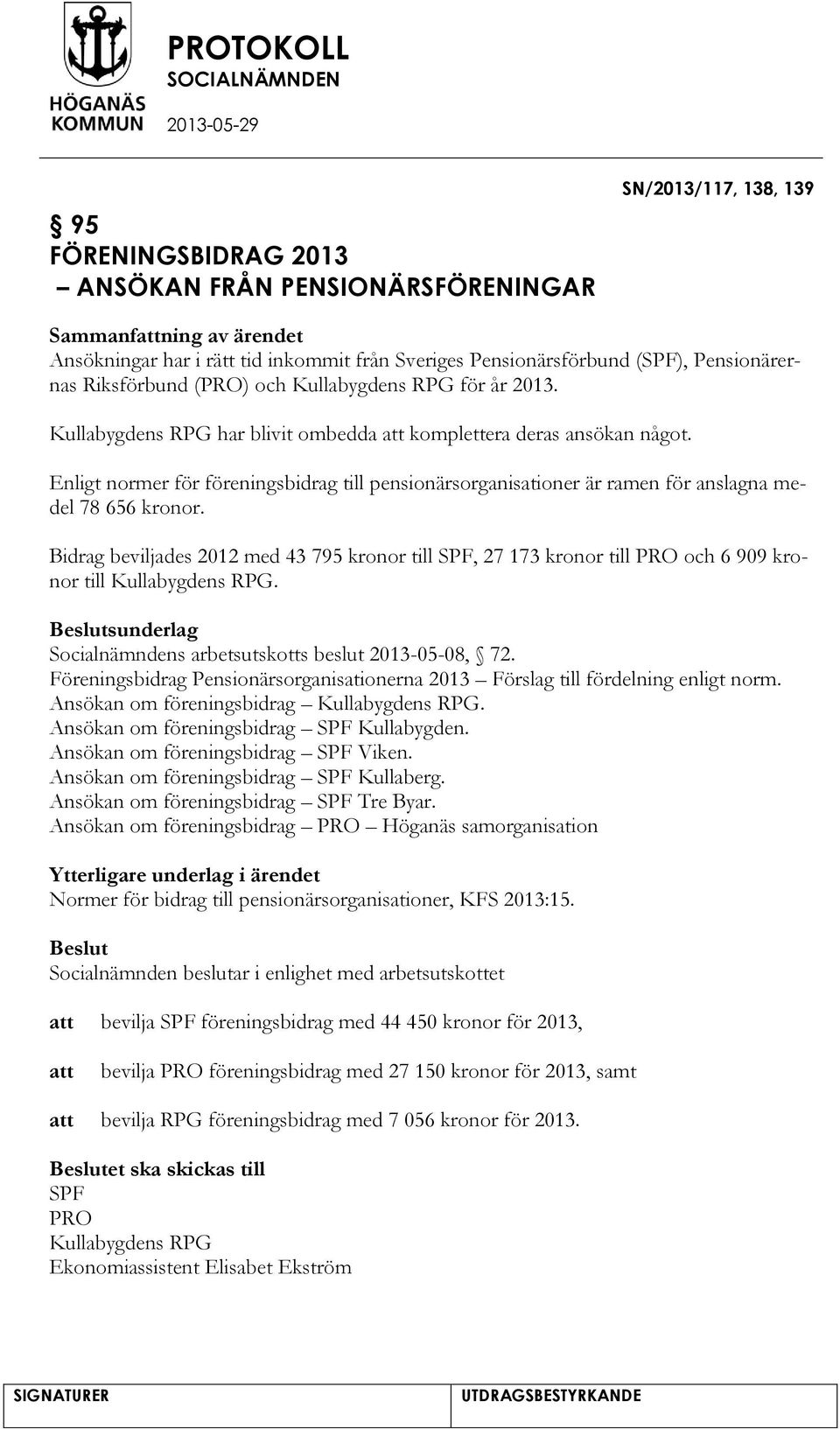 Enligt normer för föreningsbidrag till pensionärsorganisationer är ramen för anslagna medel 78 656 kronor.