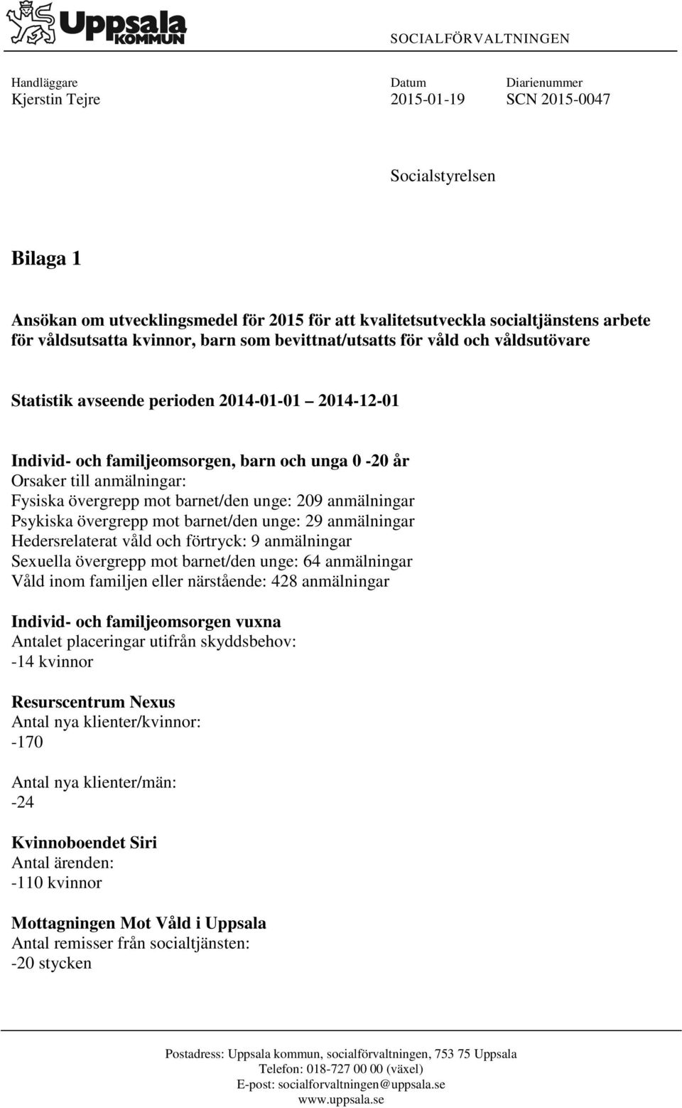 till anmälningar: Fysiska övergrepp mot barnet/den unge: 209 anmälningar Psykiska övergrepp mot barnet/den unge: 29 anmälningar Hedersrelaterat våld och förtryck: 9 anmälningar Sexuella övergrepp mot