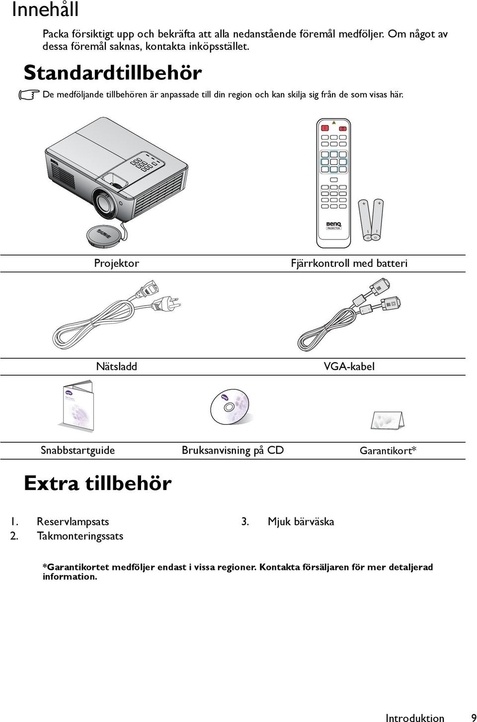 Standardtillbehör De medföljande tillbehören är anpassade till din region och kan skilja sig från de som visas här.