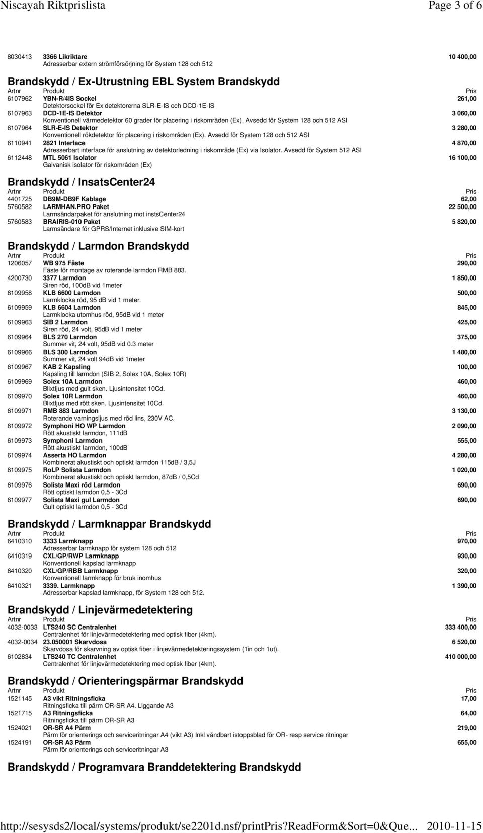 Avsedd för System 128 och 512 ASI 6107964 SLR-E-IS Detektor 3 280,00 Konventionell rökdetektor för placering i riskområden (Ex).