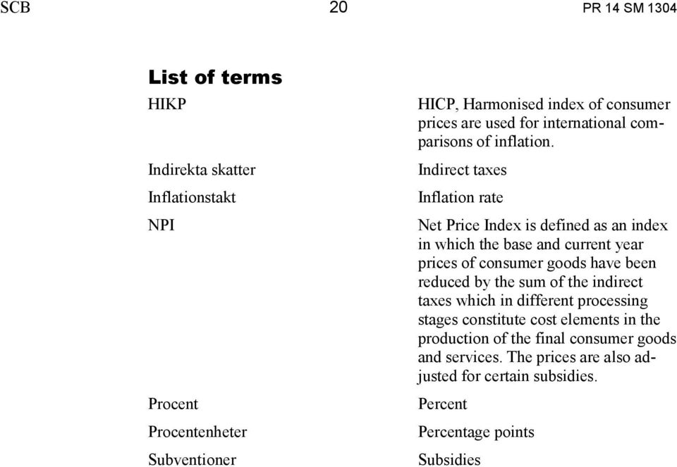 Indirect taxes Inflation rate Net Price Index is defined as an index in which the base and current year prices of consumer goods have been reduced by