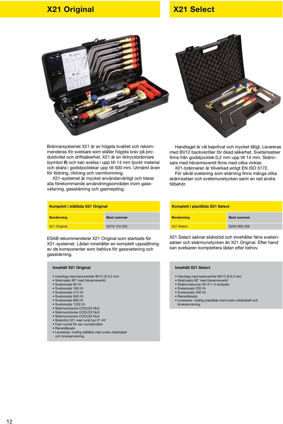 X21-systemet är mycket användarvänligt och klarar alla förekommande användningsområden inom gassvetsning, gasskärning och gasmejsling. Handtaget är väl beprövat och mycket tåligt.