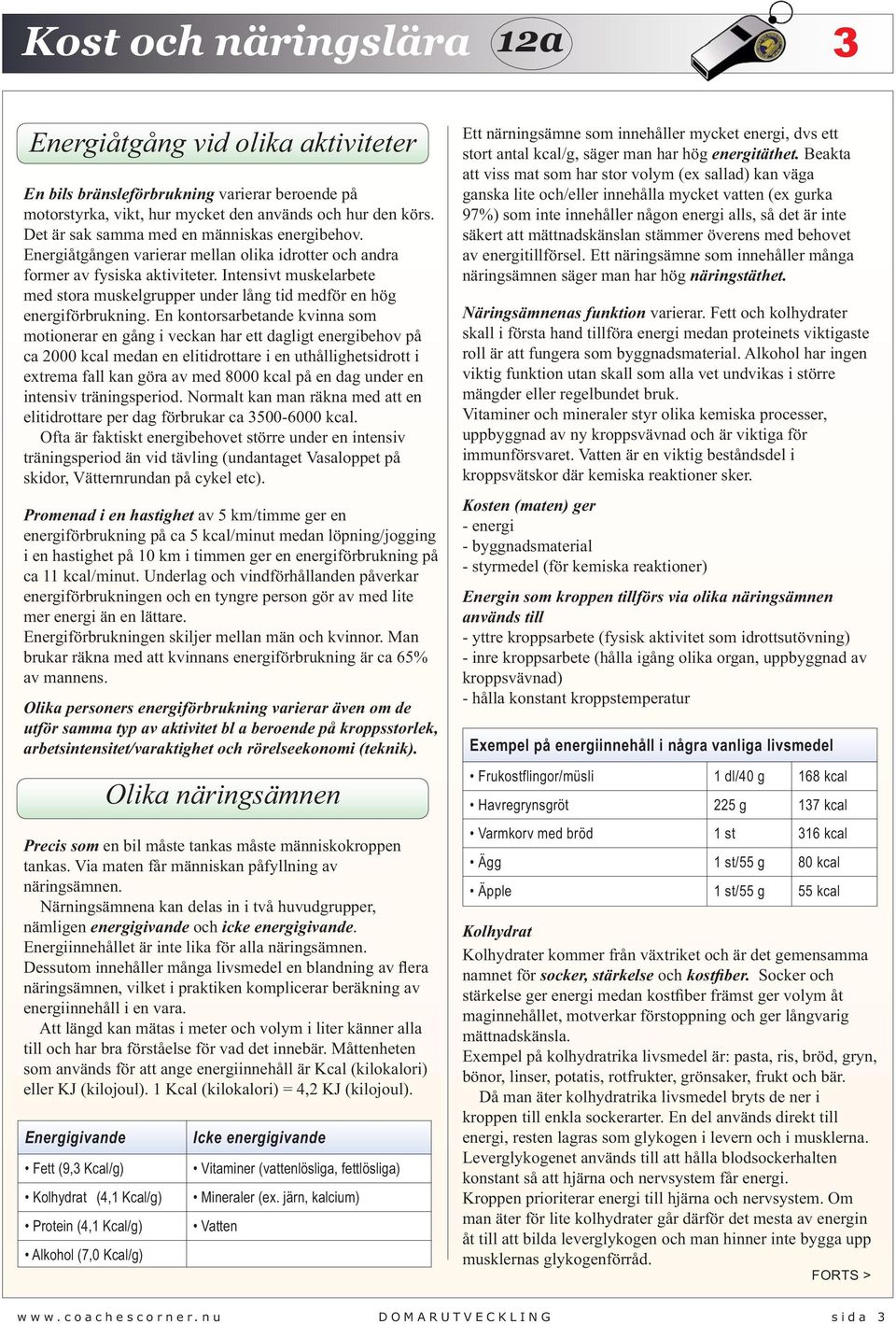 En kontorsarbetande kvinna som motionerar en gång i veckan har ett dagligt energibehov på ca 2000 kcal medan en elitidrottare i en uthållighetsidrott i extrema fall kan göra av med 8000 kcal på en