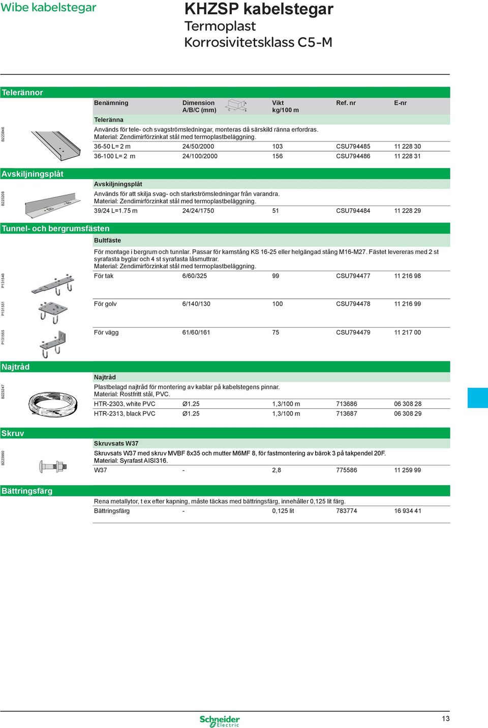 36-50 L= 2 m 24/50/2000 103 CSU794485 11 228 30 36-100 L= 2 m 24/100/2000 156 CSU794486 11 228 31 Avskiljningsplåt Används för att skilja svag- och starkströmsledningar från varandra.