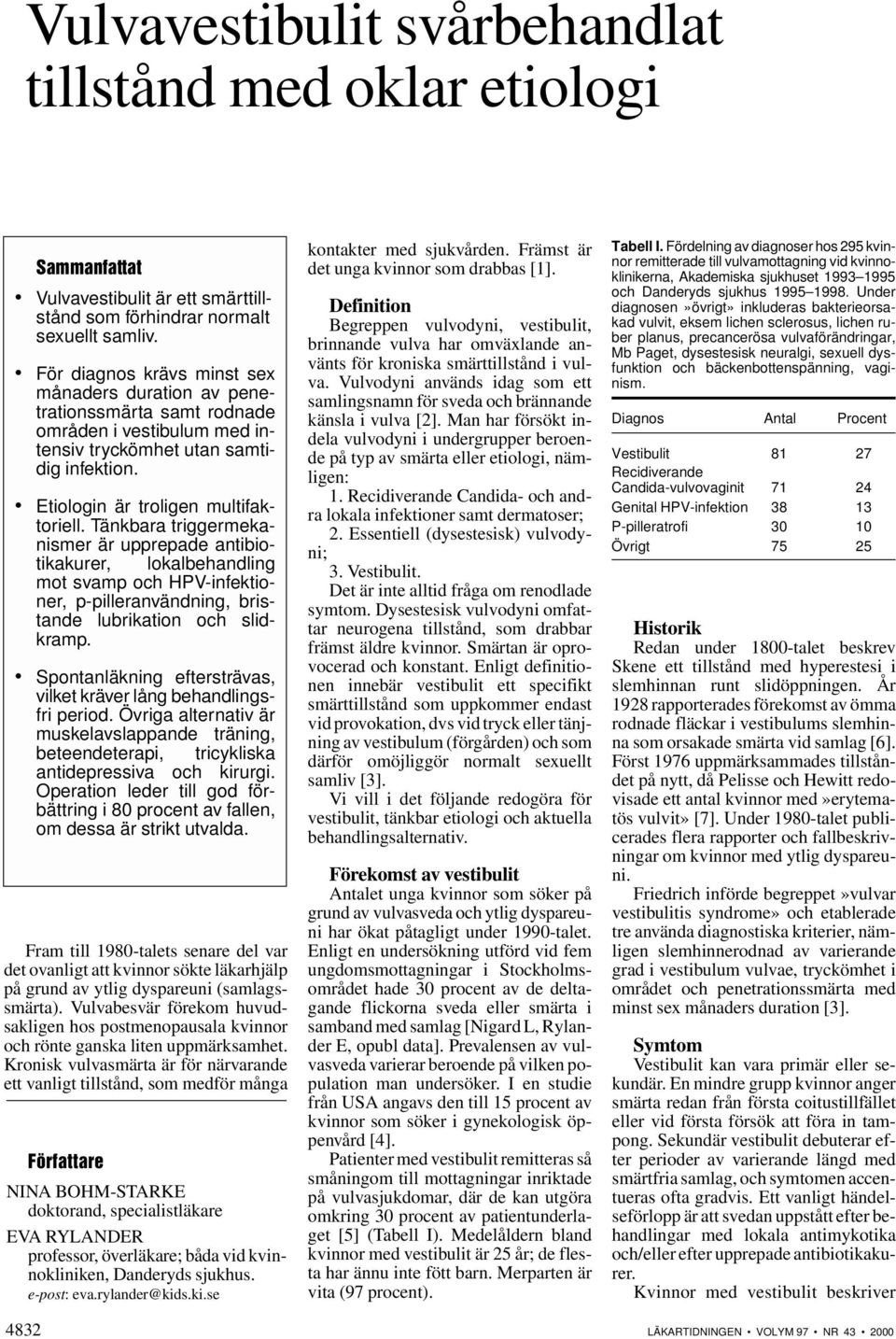 Tänkbara triggermekanismer är upprepade antibiotikakurer, lokalbehandling mot svamp och HPV-infektioner, p-pilleranvändning, bristande lubrikation och slidkramp.