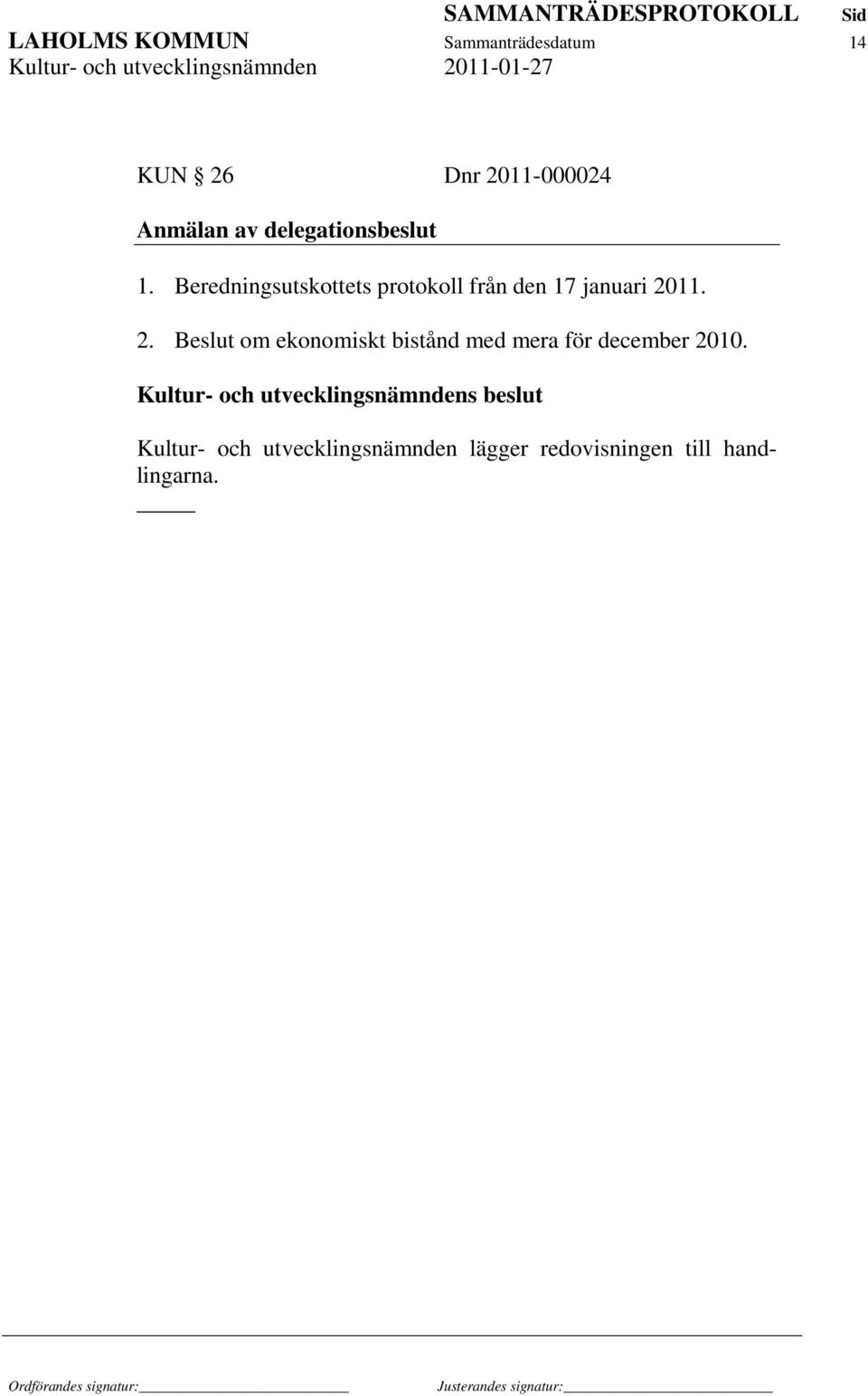 Beredningsutskottets protokoll från den 17 januari 20