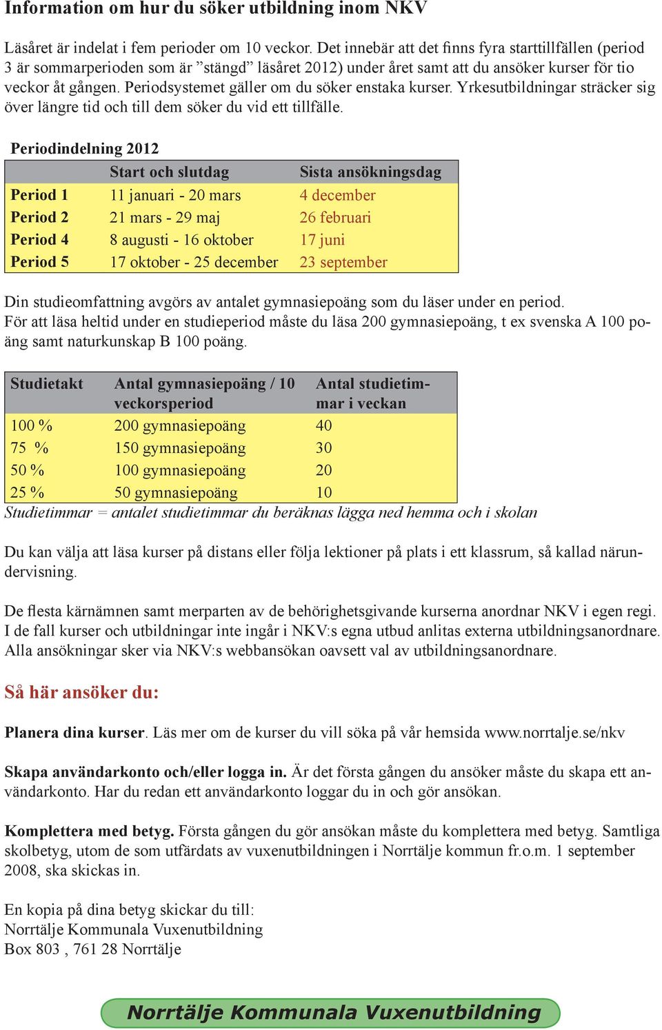 Periodsystemet gäller om du söker enstaka kurser. Yrkesutbildningar sträcker sig över längre tid och till dem söker du vid ett tillfälle.