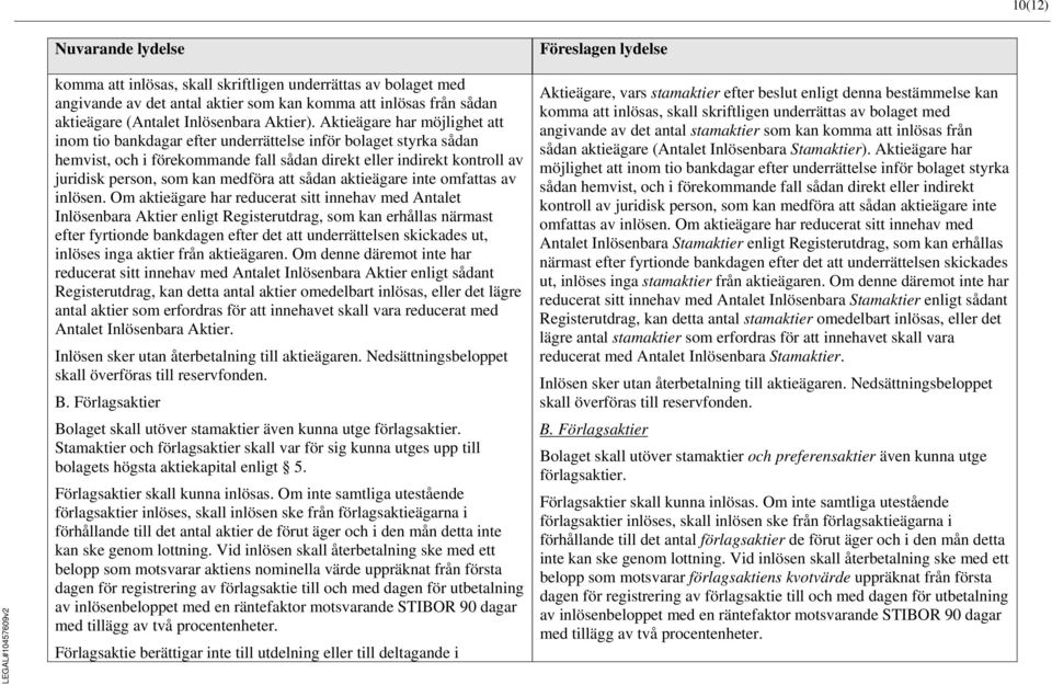 medföra att sådan aktieägare inte omfattas av inlösen.