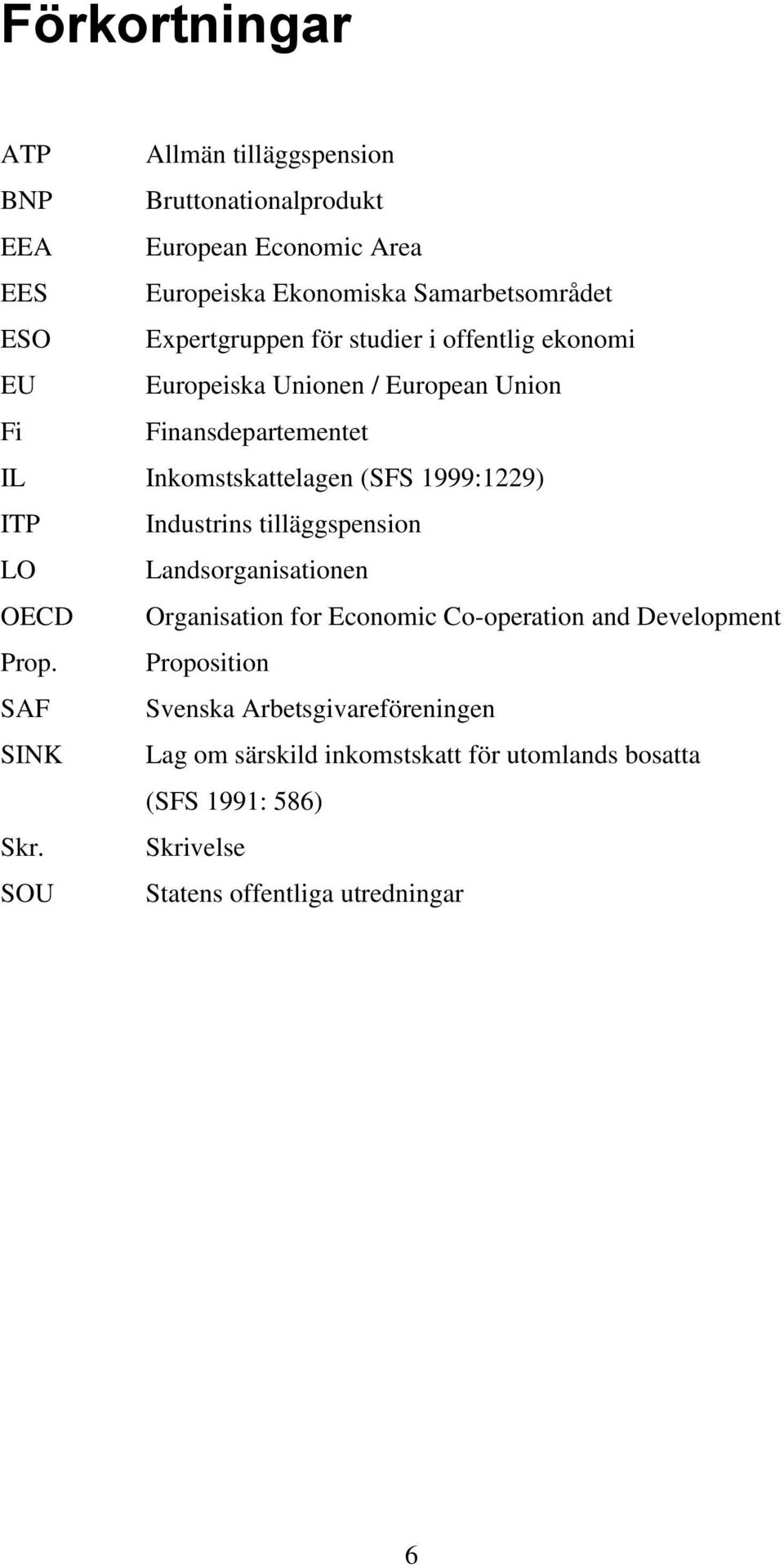 1999:1229) ITP Industrins tilläggspension LO Landsorganisationen OECD Organisation for Economic Co-operation and Development Prop.