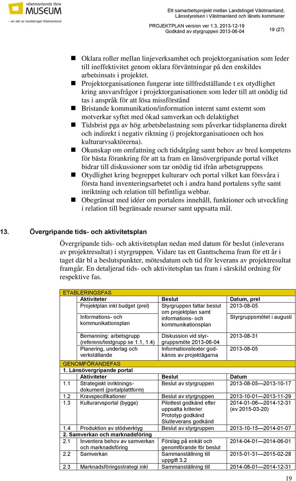 kommunikation/information internt samt externt som motverkar syftet med ökad samverkan och delaktighet Tidsbrist pga av hög arbetsbelastning som påverkar tidsplanerna direkt och indirekt i negativ