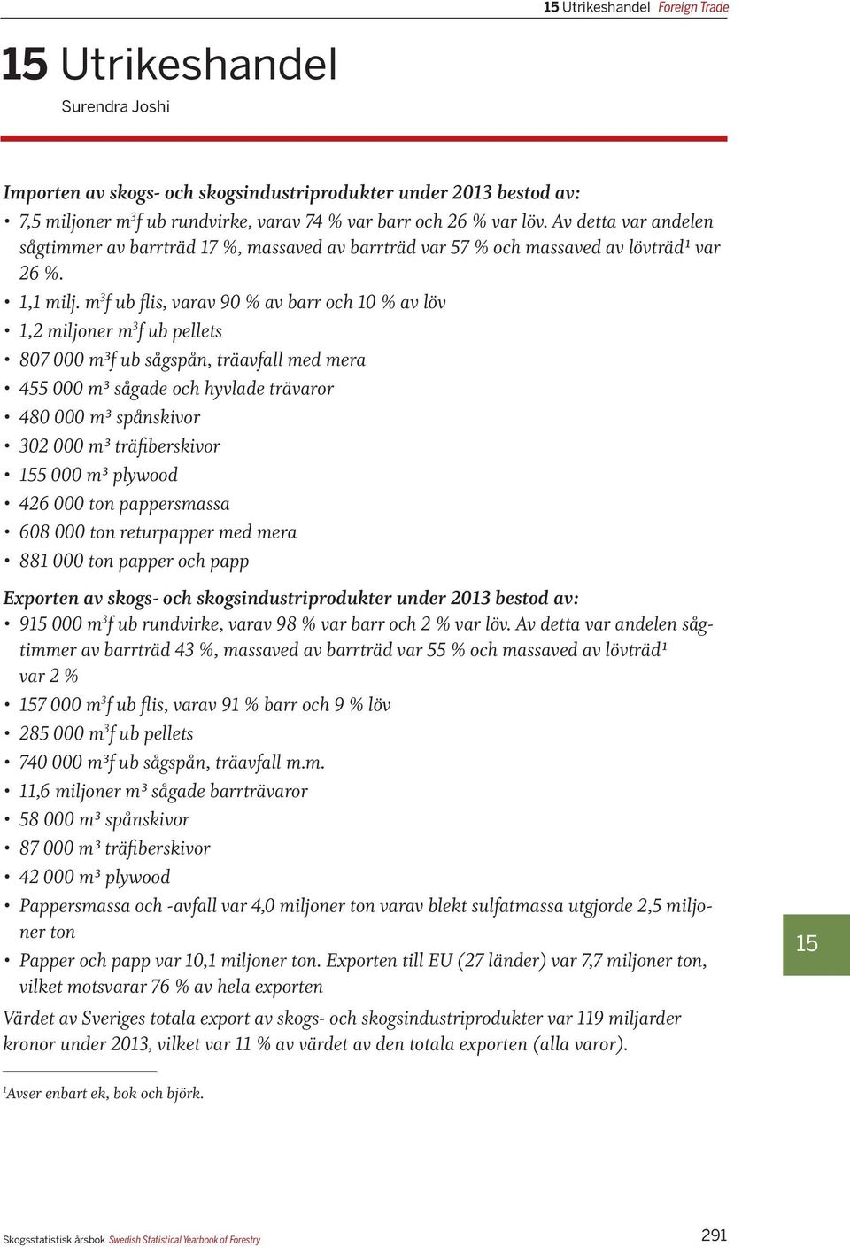 m 3 f ub flis, varav 90 % av barr och 10 % av löv 1,2 miljoner m 3 f ub pellets 807 000 m³f ub sågspån, träavfall med mera 455 000 m³ sågade och hyvlade trävaror 480 000 m³ spånskivor 302 000 m³