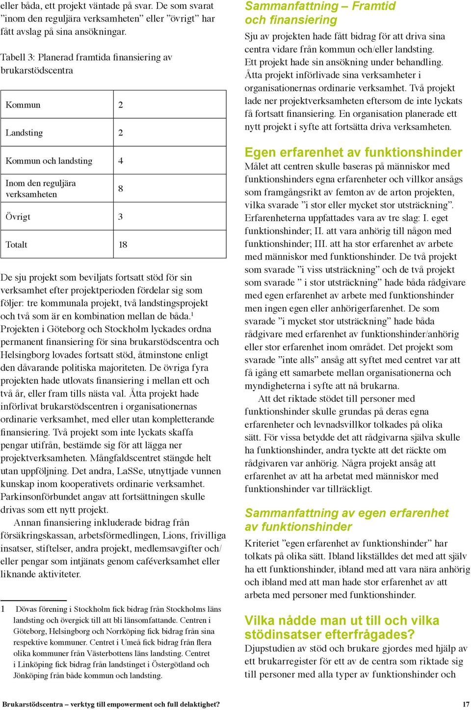 för sin verksamhet efter projektperioden fördelar sig som följer: tre kommunala projekt, två landstingsprojekt och två som är en kombination mellan de båda.