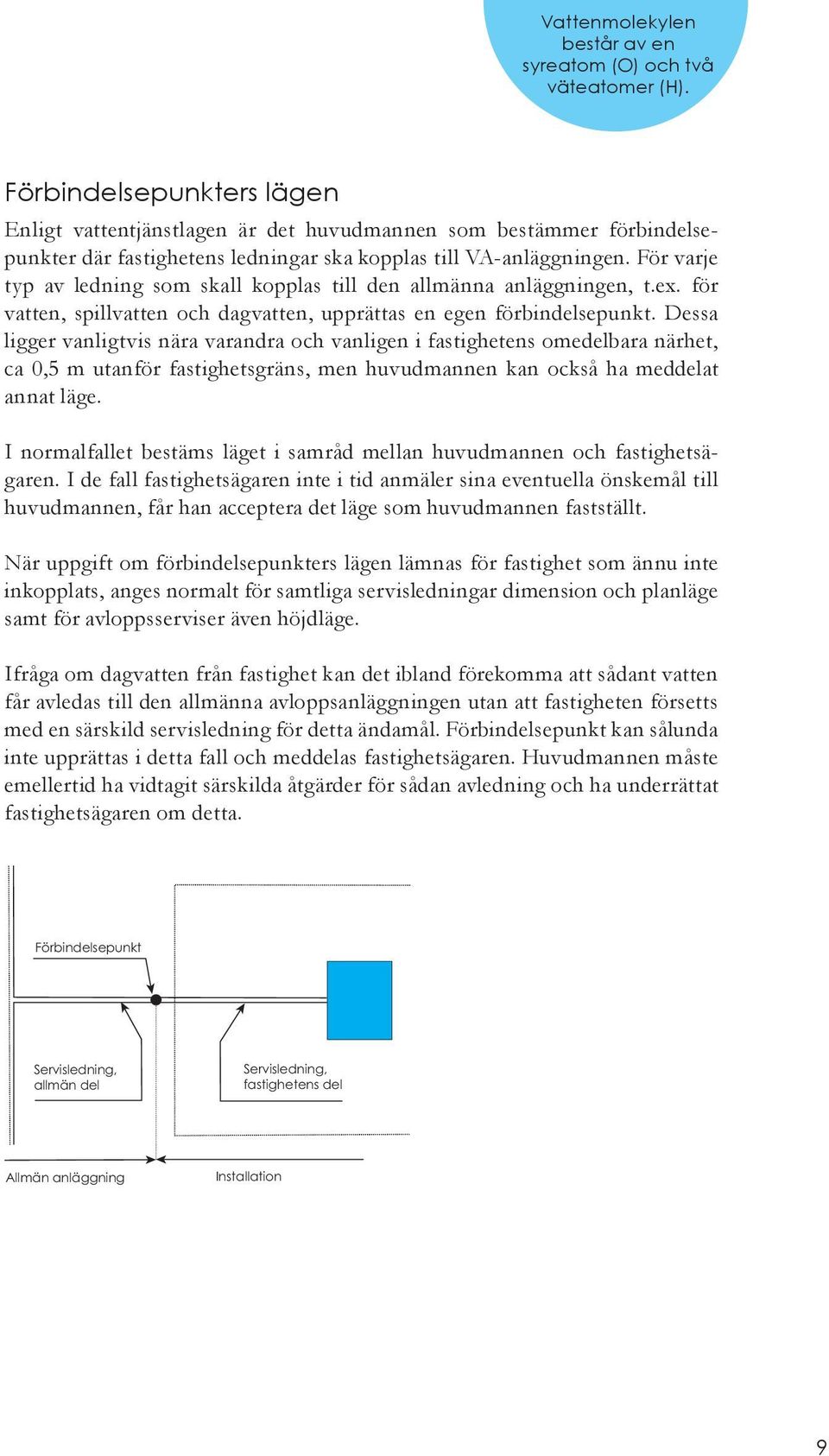 För varje typ av ledning som skall kopplas till den allmänna anläggningen, t.ex. för vatten, spillvatten och dagvatten, upprättas en egen förbindelsepunkt.