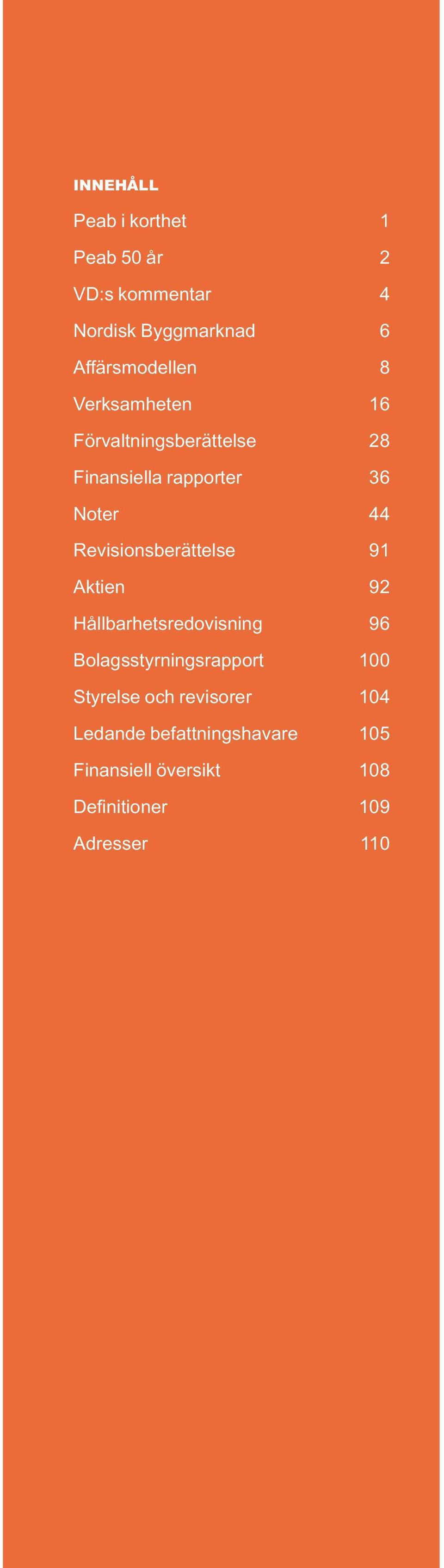 44 Revisionsberättelse 91 Aktien 92 Hållbarhetsredovisning 96 Bolagsstyrningsrapport 100