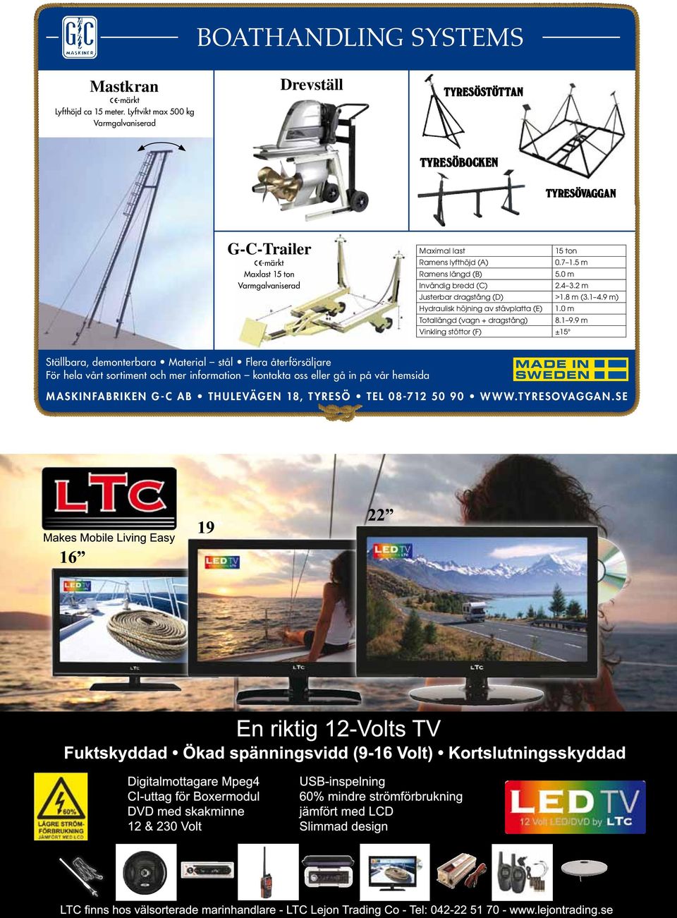 5 m Ramens längd (B) 5.0 m Invändig bredd (C) 2.4 3.2 m Justerbar dragstång (D) >1.8 m (3.1 4.9 m) Hydraulisk höjning av stävplatta (E) 1.