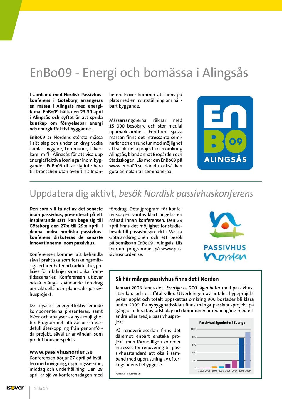 EnBo09 är Nordens största mässa i sitt slag och under en dryg vecka samlas byggare, kommuner, tillverkare m fl i Alingsås för att visa upp energieffektiva lösningar inom byggandet.