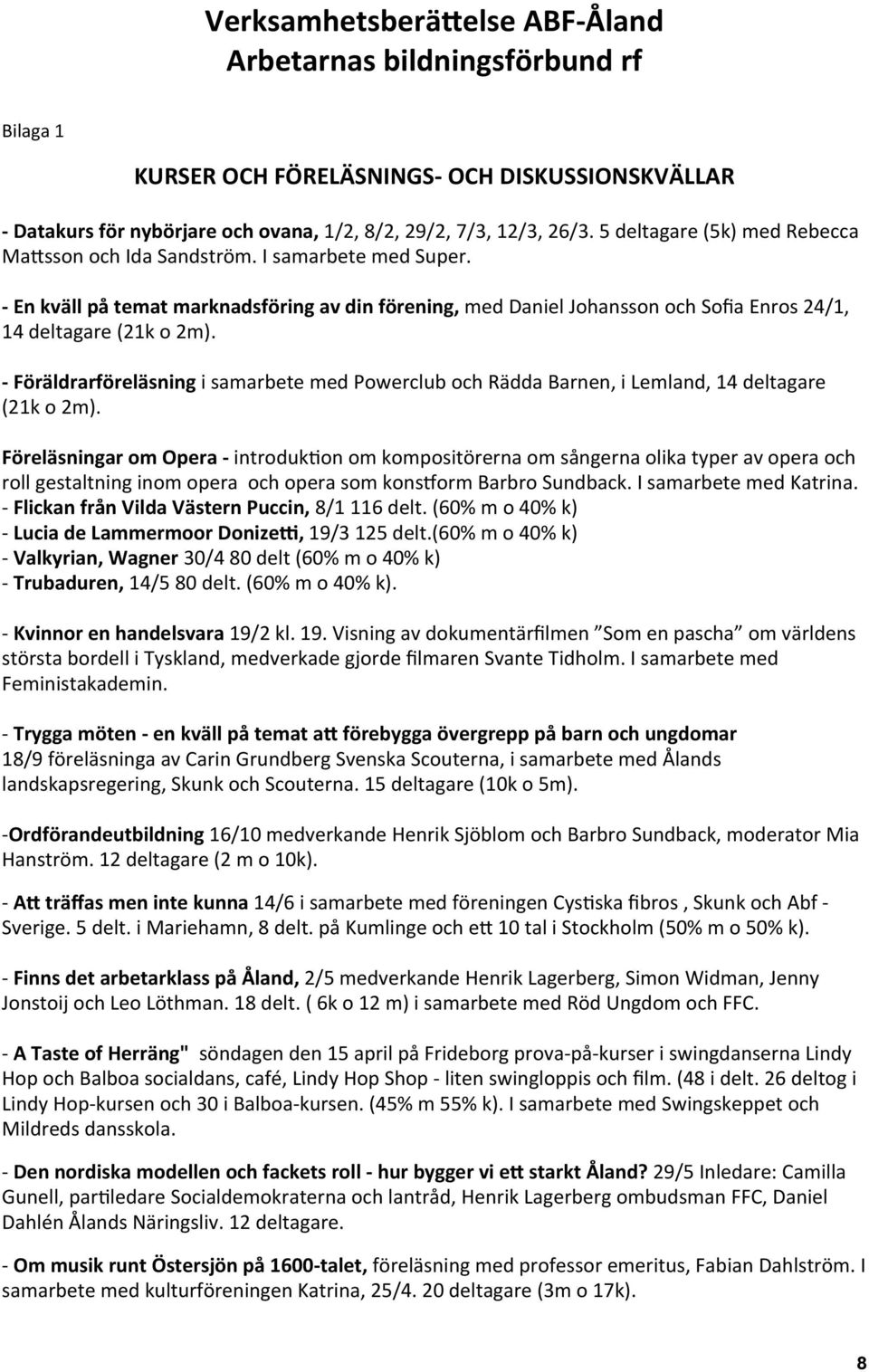 - Föräldrarföreläsning i samarbete med Powerclub och Rädda Barnen, i Lemland, 14 deltagare (21k o 2m).