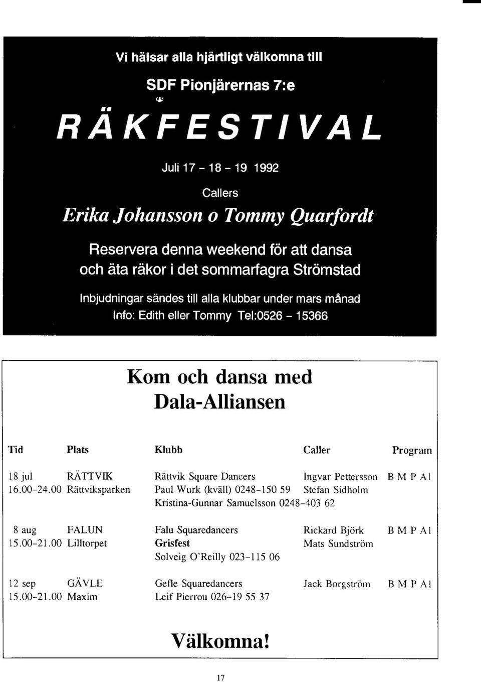 00 Rdttviksparken Paul Wurk (kvzill) 02a8-15059 Stefan Sidholm Kristina-Gunnar Samuelsson 0248-403 62 8 aug FALUN Falu