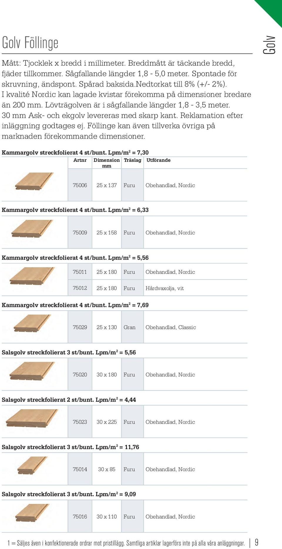 Reklamation efter inläggning godtages ej. Föllinge kan även tillverka övriga på marknaden förekoande dimensioner. Kaargolv streckfolierat 4 st/bunt.